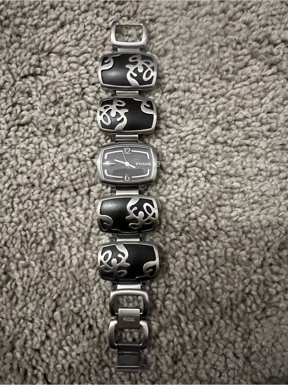 Fossil Women's Brown Wood grain and Silver Link Bracelet Watch
